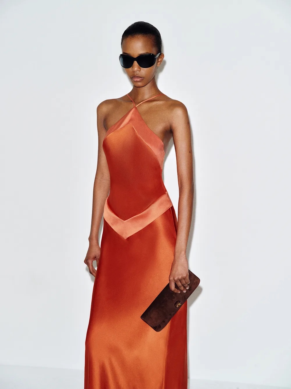 Reformation One-Shoulder Satin Slip Dress in Burnt Orange